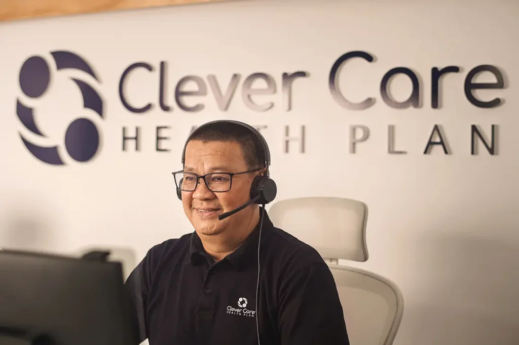 A licensed Clever Care Medicare advisor wearing a headset