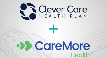 Clever Care Health Plan and CareMore logos on a stylized field of grey